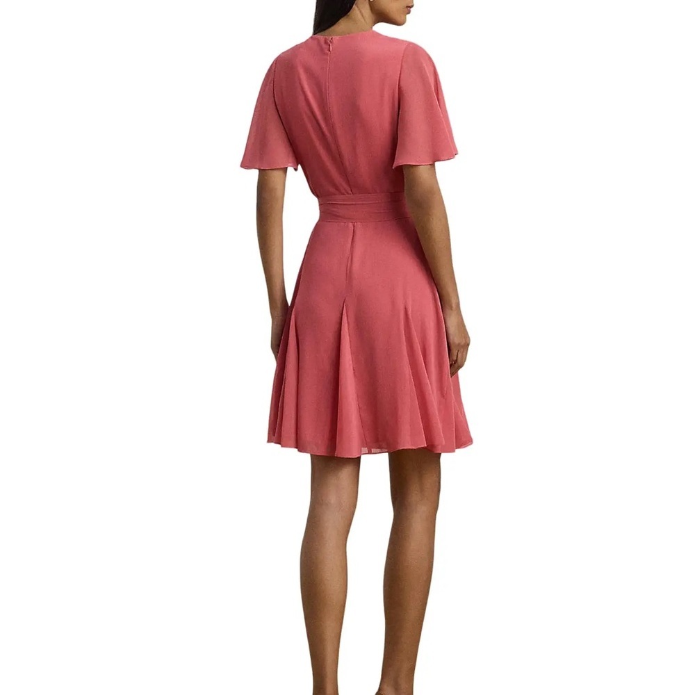 Ralph Lauren Rose Crinkle Georgette Surplice Dress (Size 12) - Picture 4 of 11